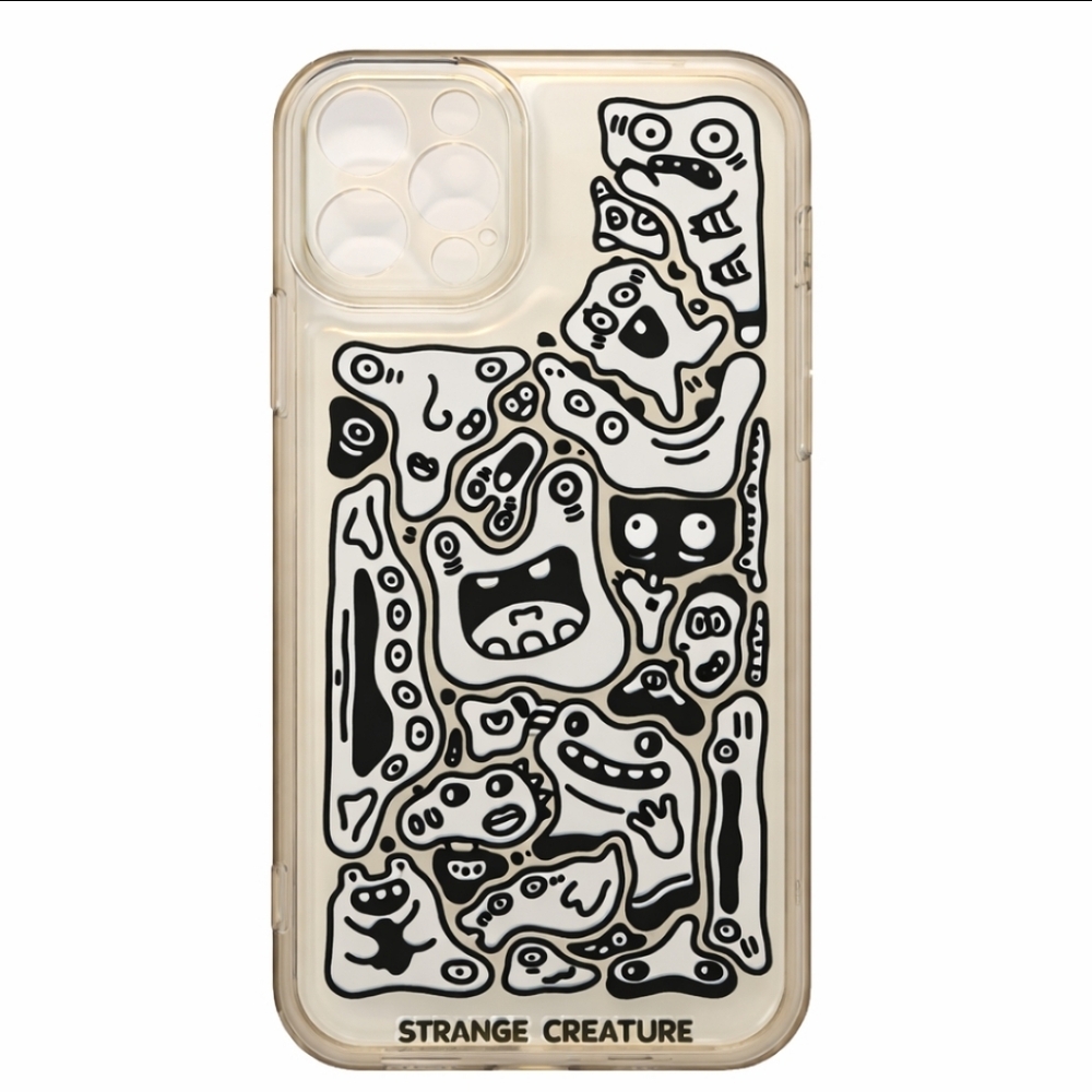 iPhone 13/14 Case Clear Strange Creature Doodle Print Abstract Cartoon Faces